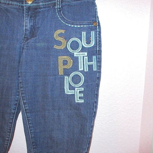 Southpole JEAN Shorts Size 16 LOGO Embroidered BERMUDA Denim STUDS Y2K 90s - Picture 3 of 8
